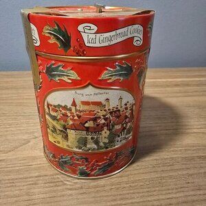Red Music Tin. "Deck the Halls". Cookies. VINTAGE. Christmas Product‎ of Germany
